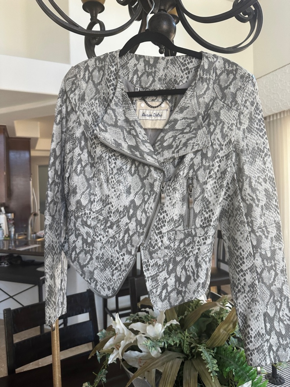 Raisin Detre Gray Snake-Print Moto Jacket